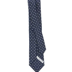 CRAVATTA SARTORIALE CLASSICA IN SETA BLU SCURO Microfantasia fiore