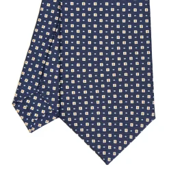 CRAVATTA SARTORIALE CLASSICA IN SETA BLU SCURO Microfantasia fiore