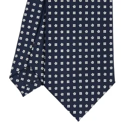 CRAVATTA SARTORIALE CLASSICA IN SETA BLU SCURO Microfantasia fiore