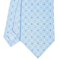 CRAVATTA SARTORIALE CLASSICA IN SETA AZZURRA Microfantasia fiore