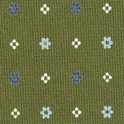 CRAVATTA SARTORIALE CLASSICA IN SETA VERDE OLIVA Microfantasia fiore