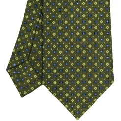 CRAVATTA SARTORIALE CLASSICA IN SETA VERDE OLIVA Microfantasia fiore