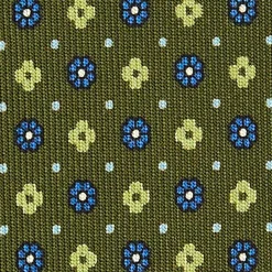 CRAVATTA SARTORIALE CLASSICA IN SETA VERDE OLIVA Microfantasia fiore