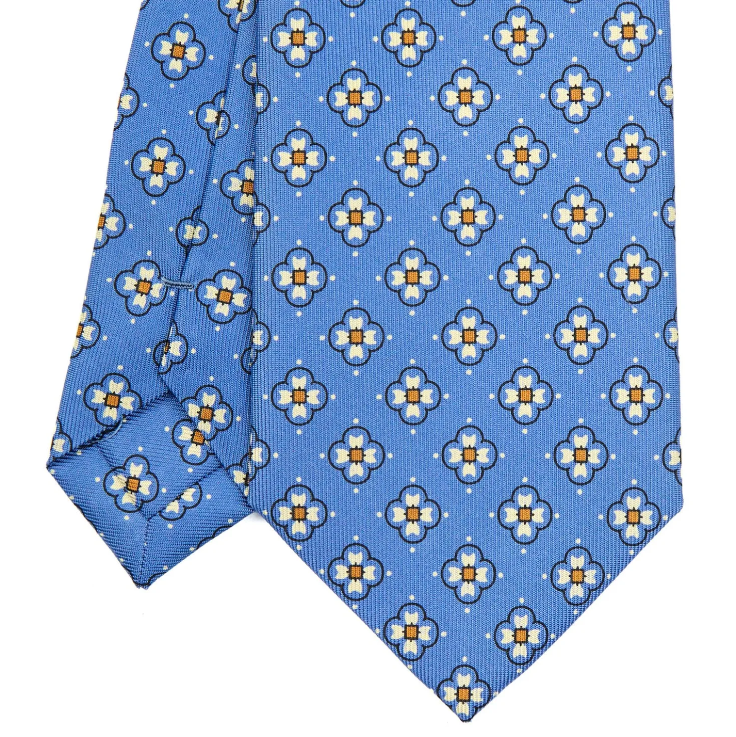 CRAVATTA SARTORIALE CLASSICA IN SETA AZZURRO POLVERE Microfantasia fiore