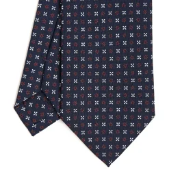 CRAVATTA SARTORIALE CLASSICA IN SETA BLU SCURO Microfantasia fiore