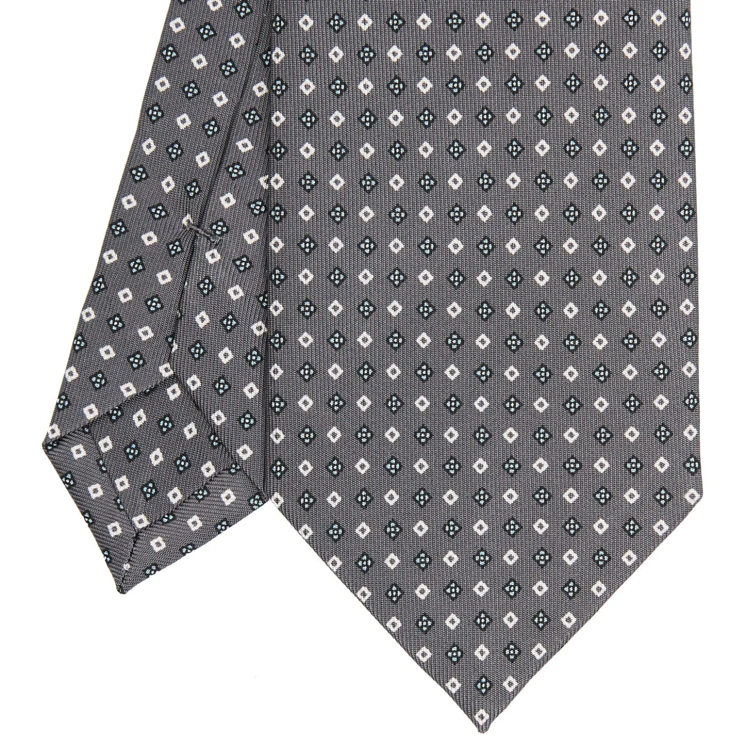 CRAVATTA SARTORIALE CLASSICA IN SETA GRIGIO SCURO Microfantasia fiore
