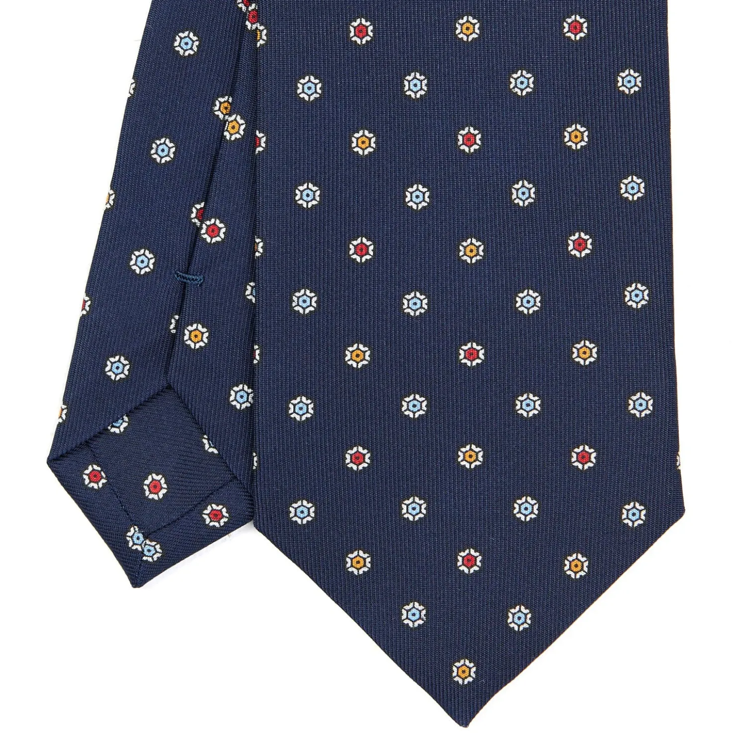 CRAVATTA SARTORIALE CLASSICA IN SETA BLU SCURO Microfantasia fiore