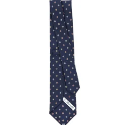 CRAVATTA SARTORIALE CLASSICA IN SETA BLU SCURO Microfantasia fiore