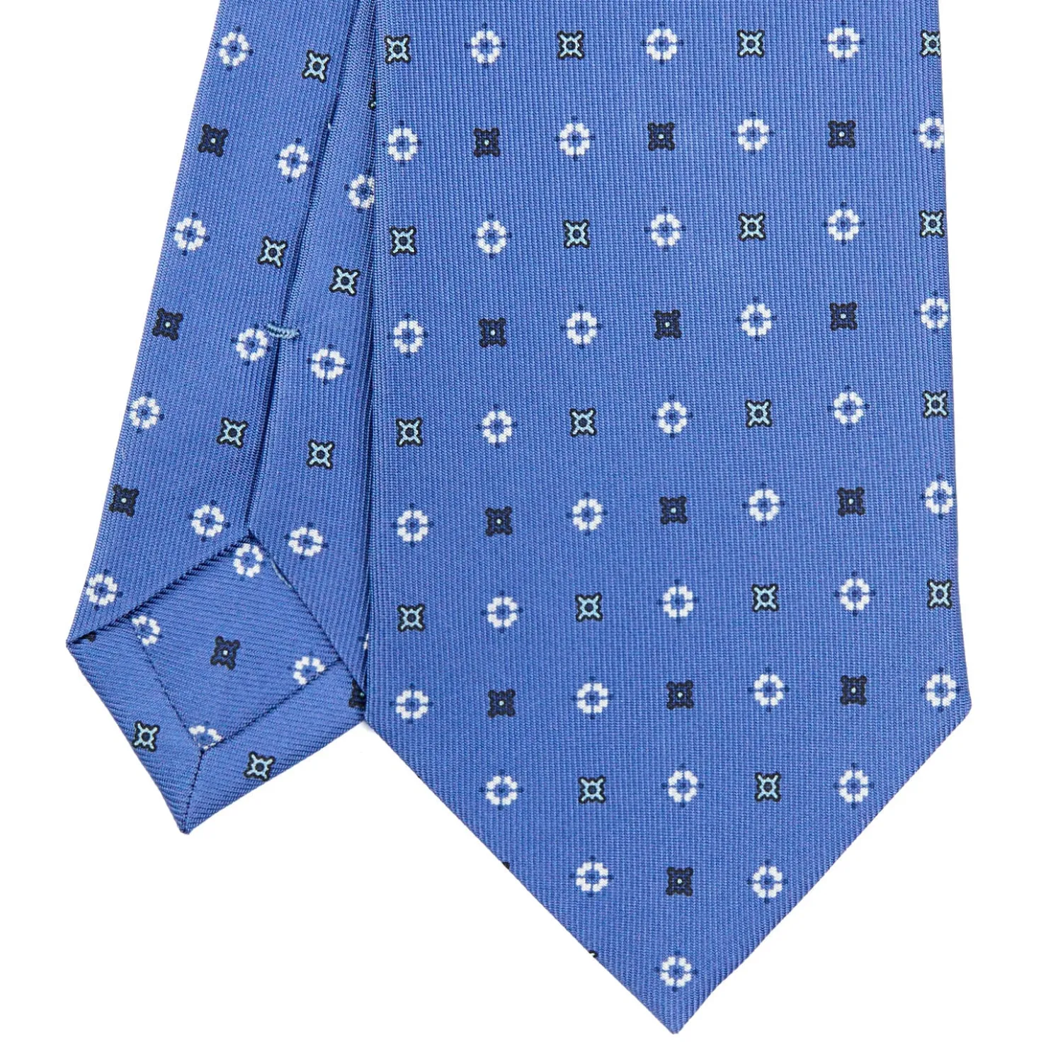 CRAVATTA SARTORIALE CLASSICA IN SETA AZZURRO POLVERE Microfantasia fiore
