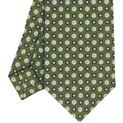 CRAVATTA SARTORIALE CLASSICA IN SETA VERDE OLIVA Microfantasia fiore