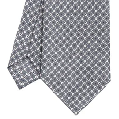 CRAVATTA SARTORIALE CLASSICA IN SETA GRIGIO SCURO Microfantasia fiore