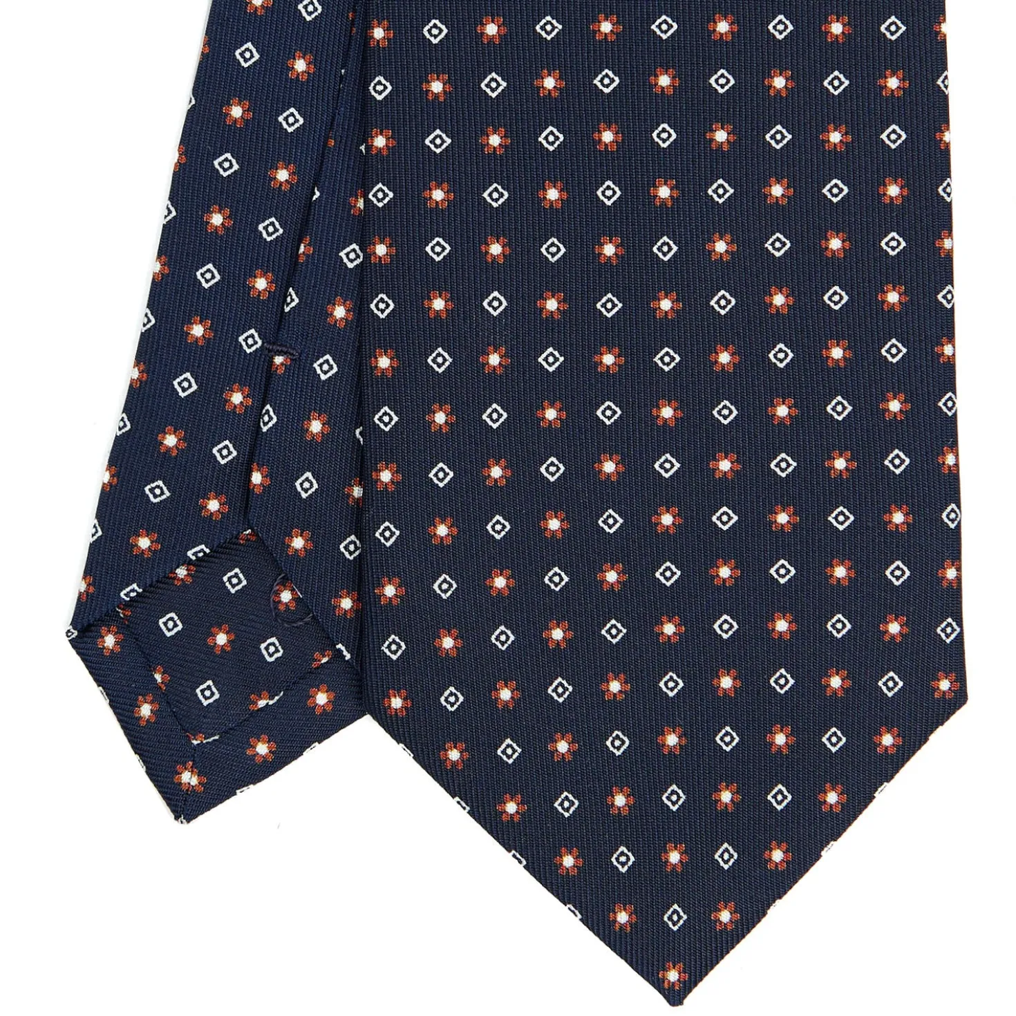 CRAVATTA SARTORIALE CLASSICA IN SETA BLU SCURO Microfantasia fiore