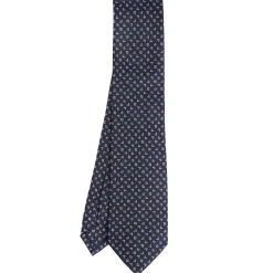CRAVATTA SARTORIALE CLASSICA IN SETA BLU SCURO Microfantasia fiore