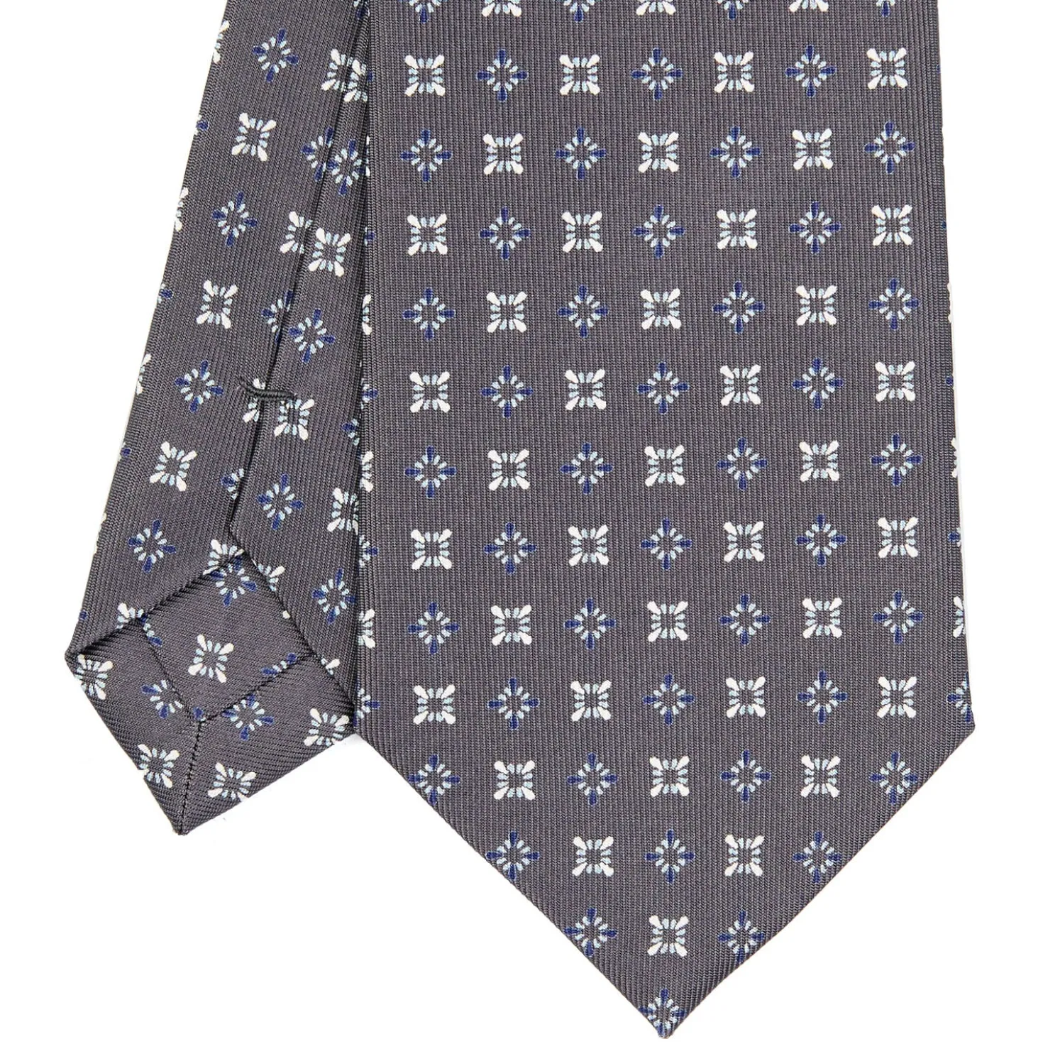 CRAVATTA SARTORIALE CLASSICA IN SETA GRIGIO SCURO Microfantasia fiore