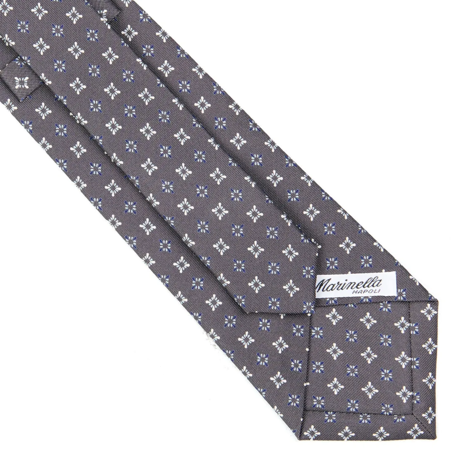 CRAVATTA SARTORIALE CLASSICA IN SETA GRIGIO SCURO Microfantasia fiore