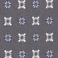 CRAVATTA SARTORIALE CLASSICA IN SETA GRIGIO SCURO Microfantasia fiore