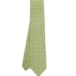 CRAVATTA SARTORIALE CLASSICA IN SETA VERDE CHIARO Microfantasia fiore