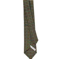 CRAVATTA SARTORIALE CLASSICA IN SETA VERDE OLIVA Microfantasia fiore