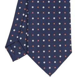 CRAVATTA SARTORIALE CLASSICA IN SETA BLU SCURO Microfantasia fiore