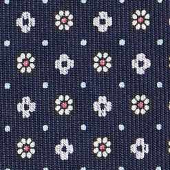 CRAVATTA SARTORIALE CLASSICA IN SETA BLU SCURO Microfantasia fiore