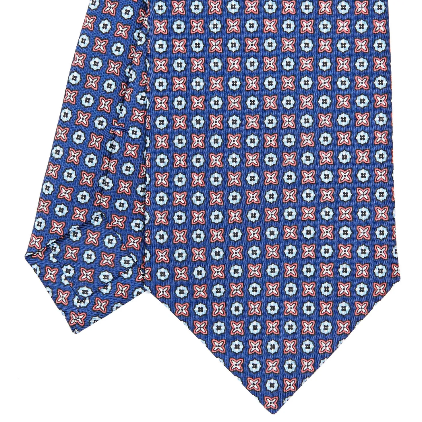 CRAVATTA SARTORIALE CLASSICA IN SETA BLU Microfantasia fiore