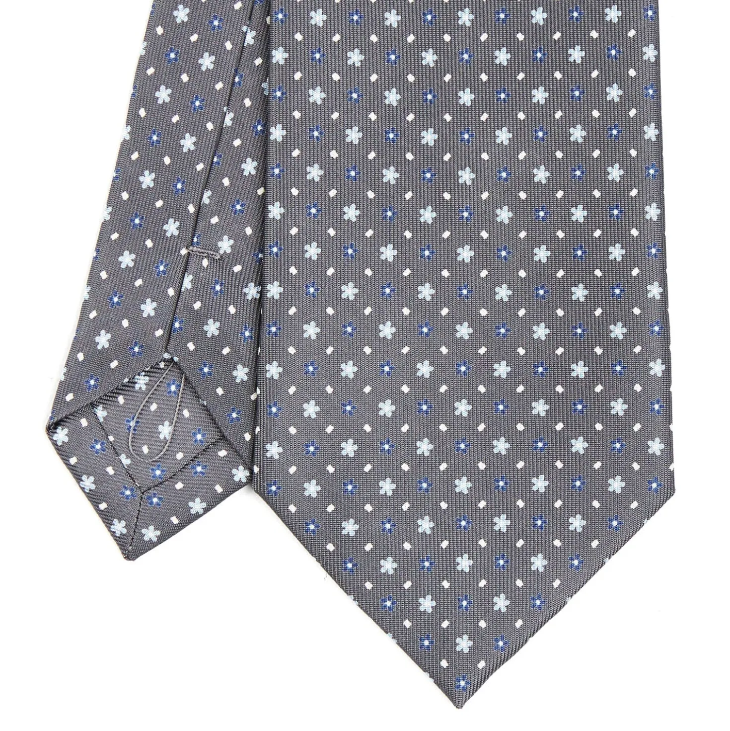 CRAVATTA SARTORIALE CLASSICA IN SETA GRIGIO SCURO Microfantasia fiore