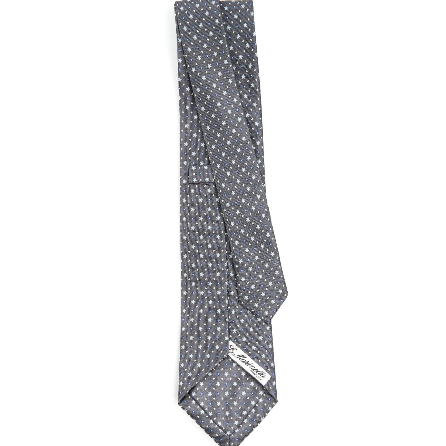 CRAVATTA SARTORIALE CLASSICA IN SETA GRIGIO SCURO Microfantasia fiore