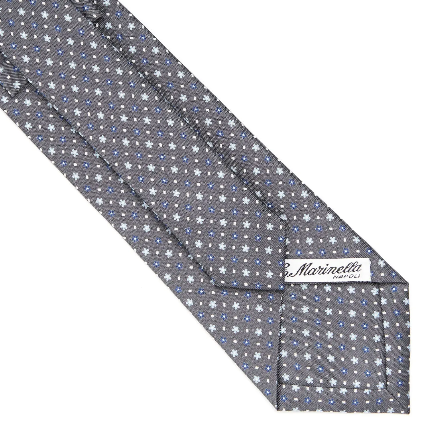 CRAVATTA SARTORIALE CLASSICA IN SETA GRIGIO SCURO Microfantasia fiore