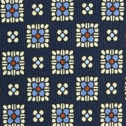 CRAVATTA SARTORIALE CLASSICA IN SETA BLU SCURO Microfantasia fiore