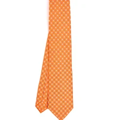 CRAVATTA SARTORIALE CLASSICA IN SETA ARANCIONE Microfantasia fiore