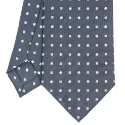 CRAVATTA SARTORIALE CLASSICA IN SETA GRIGIO SCURO Microfantasia fiore