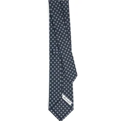 CRAVATTA SARTORIALE CLASSICA IN SETA BLU SCURO Microfantasia fiore
