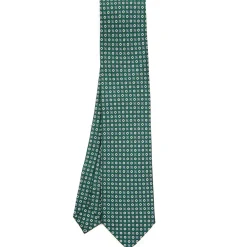 CRAVATTA SARTORIALE CLASSICA IN SETA VERDE SCURO Microfantasia fiore