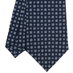 CRAVATTA SARTORIALE CLASSICA IN SETA BLU SCURO Microfantasia fiore