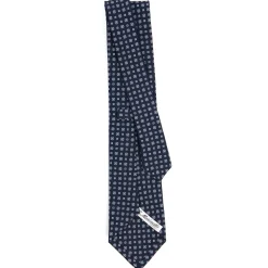 CRAVATTA SARTORIALE CLASSICA IN SETA BLU SCURO Microfantasia fiore