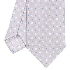 CRAVATTA SARTORIALE CLASSICA IN SETA GRIGIO CHIARO Microfantasia fiore