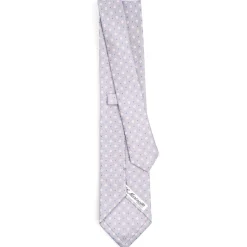 CRAVATTA SARTORIALE CLASSICA IN SETA GRIGIO CHIARO Microfantasia fiore
