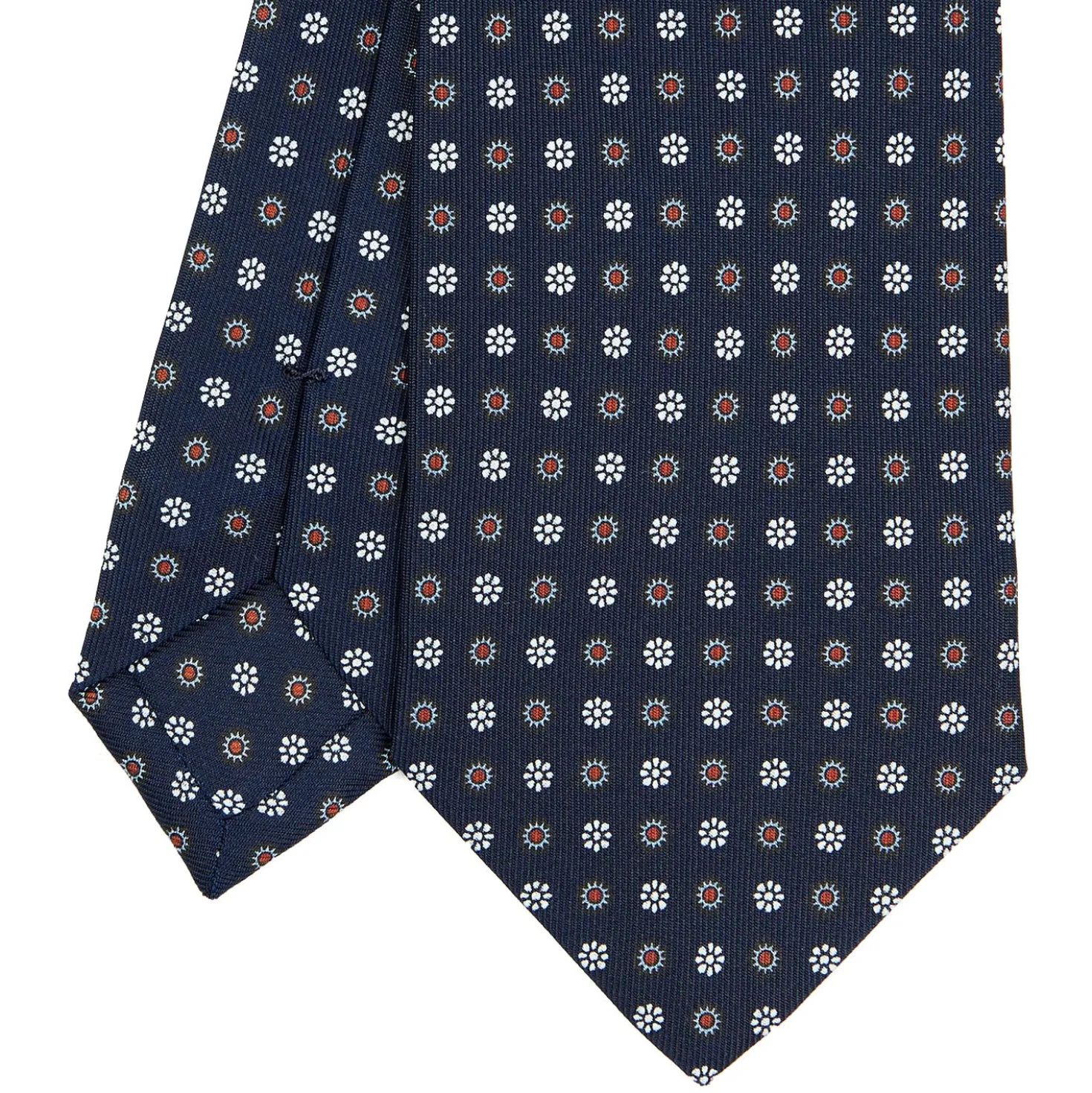 CRAVATTA SARTORIALE CLASSICA IN SETA BLU SCURO Microfantasia fiore