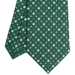 CRAVATTA SARTORIALE CLASSICA IN SETA VERDE SCURO Microfantasia fiore
