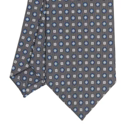 CRAVATTA SARTORIALE CLASSICA IN SETA GRIGIO SCURO Microfantasia fiore