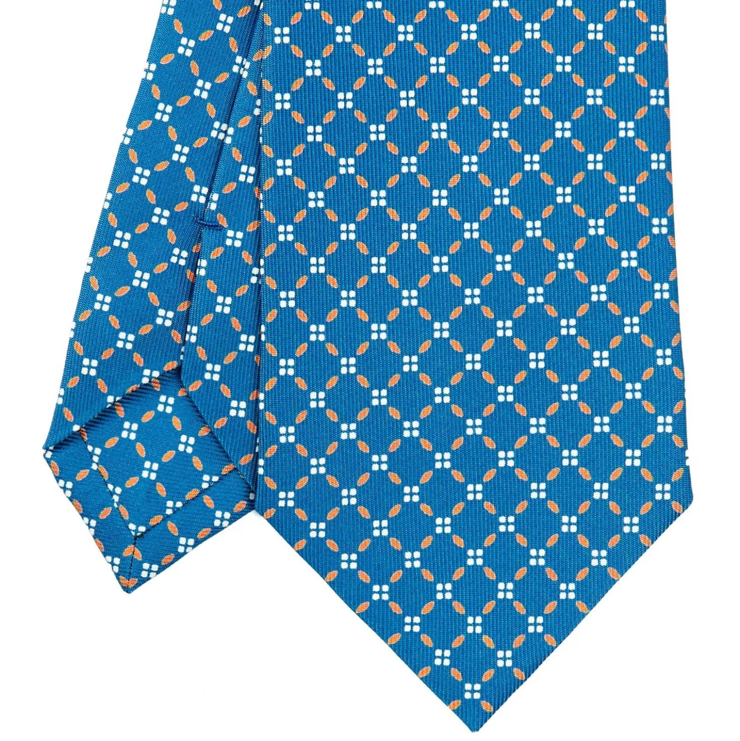 CRAVATTA SARTORIALE CLASSICA IN SETA BLU MEDIO Microfantasia fiore