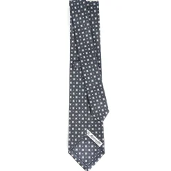CRAVATTA SARTORIALE CLASSICA IN SETA GRIGIO SCURO Microfantasia fiore