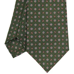 CRAVATTA SARTORIALE CLASSICA IN SETA VERDE OLIVA Microfantasia fiore
