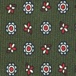 CRAVATTA SARTORIALE CLASSICA IN SETA VERDE OLIVA Microfantasia fiore