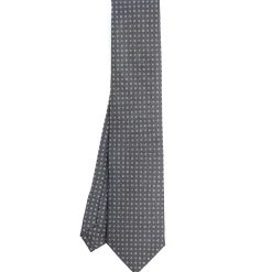CRAVATTA SARTORIALE CLASSICA IN SETA GRIGIO SCURO Microfantasia fiore