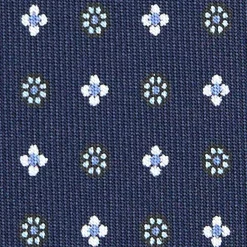 CRAVATTA SARTORIALE EXTRA LONG IN SETA BLU SCURO Microfantasia fiore