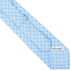 CRAVATTA SARTORIALE EXTRA LONG IN SETA AZZURRA Microfantasia fiore