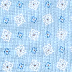CRAVATTA SARTORIALE EXTRA LONG IN SETA AZZURRA Microfantasia fiore