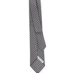 CRAVATTA SARTORIALE EXTRA LONG IN SETA GRIGIO SCURO Microfantasia fiore