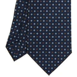 CRAVATTA SARTORIALE EXTRA LONG IN SETA BLU SCURO Microfantasia fiore